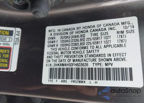 2015 Honda Cr-V Ex z USA, uszkodzony, nr VIN 2HKRM4H50FH603626